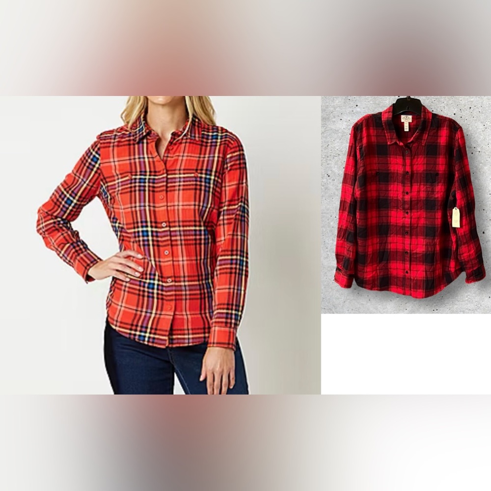 NWT St John’s Bay Women’s Plaid Classic Fit Button Down Shirt